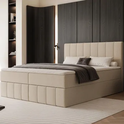 Productafbeelding van Boxspringbed NOVA, 140x200 cm, met paneeloptiek, bedopslagen en Bonell-matras, beige kleur