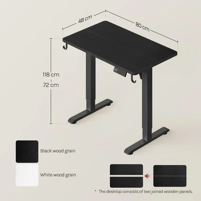 Produktbild von Höhenverstellbarer Schreibtisch - Elektrischer Gamingtisch - 80 x 48 cm - 3 Speicherhöhen - Kollisionsschutz - Integrierter USB-Anschluss - Schwarz
