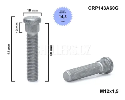 Obrázek produktu pro Kolový svorník - šteft M12x1,5x60 tisícihran průměr 14,3mm CRP143A60G délka 65mm