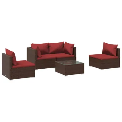 Produktbild von vidaXL 5-tlg. Garten-Lounge-Set mit Kissen Poly Rattan Braun