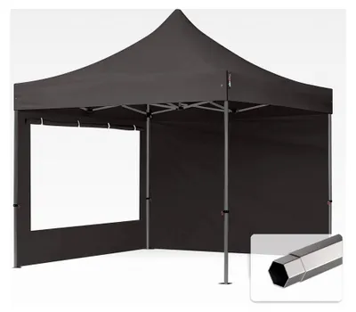 Produktbild von Faltpavillon 3x3m - mit 2 Seitenteilen (Panoramafenster) grau