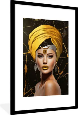 Produktbild von MuchoWow® MuchoWow® Gerahmtes Poster Frau - Abstrakt - Gelb 60x90 cm - Poster mit zchwarzem Bilderrahmen - Dekoration - Wandposter Wohnzimmer - Hochwertig
