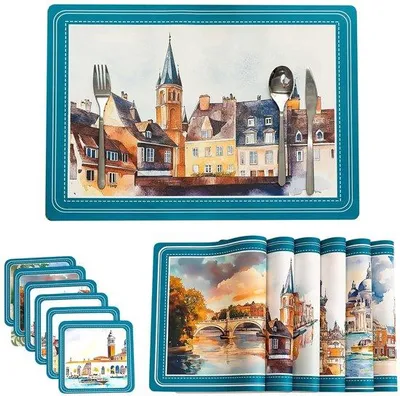 Produktbild von Set aus 6 doppelseitigen Untersetzern und Tischsets aus Kunstleder – 50 x 35 cm