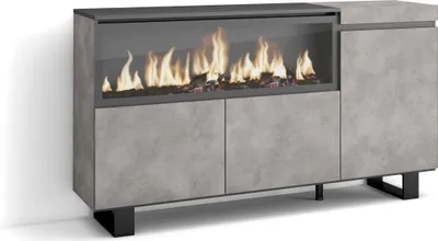 Produktbild von Sideboard, Highboard, 158x35x87cm, 3 Türen, Elektrokamin XXL, Industriedesign, Zementgrau