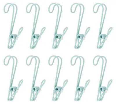 Produktbild von 10 Wäscheklammern zum Aufhängen von Kleidung, Wäscheklammern mit Haken, Wäscheklammern zum Aufhängen von Kleidung für Küche, Bad und Büro – Hellgrün
