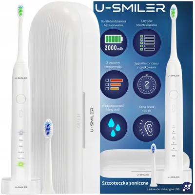 Image de U-SMILER Brosse à dents sonique Brosse à dents électrique 5 modes 3 intensités 4 embouts Étanche IPX8 Batterie 2000mAh Autonomie 90 jours TravelCase