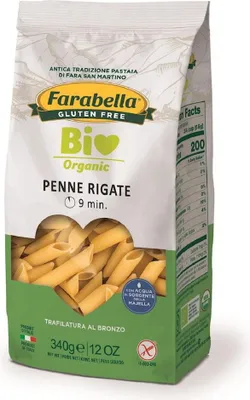 MAKARON (KUKURYDZIANO - RYŻOWY) PENNE RIGATE BEZGLUTENOWY BIO 340 g - FARABELLA