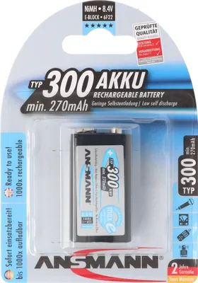 Immagine prodotto di ANSMANN - Batteria ricaricabile NiMH 9V PP3 tipo-300 270mAh maxE confezione singola
