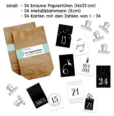 Produktbild von Papierdrachen Adventskalender 2026 - Visitenkarten & Klammern Schwarz-Weiß