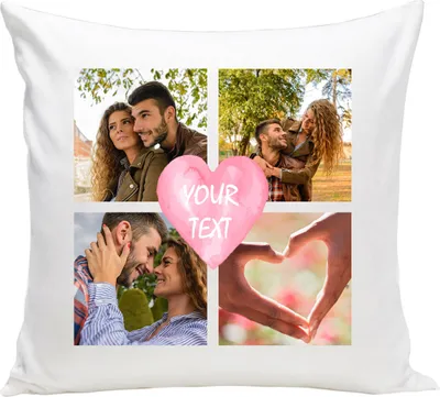 Produktbild von Personalisiertes FOTOGESCHENK Collage (40x40 cm), Foto-Kissen mit 3 Fotos, Valentinstag (mit Füllung), Wunsch-Namen & Herz [091]