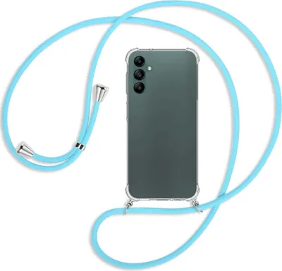 Produktbild von Handykette Backcover-Schutzhülle mit Band (Metall silberfarben) für Samsung Galaxy A14 5G - himmelblau