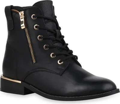 Produktbild von VAN HILL Damen Stiefeletten Schnürstiefeletten Schnürer Zipper Schuhe 835606, Farbe: Schwarz Muster, Größe: 42