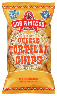 Produktbild von Los Amigos Tortilla Chips Cheese 750g – Knusprige Maischips mit Käsegeschmack Tex Mex