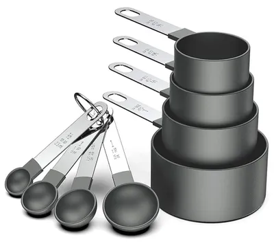 Messbecher und Messlöffel Set, 8-teilig, schwarz