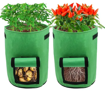 Image de Ensemble de 30 sacs de plantation de 38 litres, en feutre, avec fenêtre transparente et poignées, pour cultiver des légumes comme les pommes de terre, idéaux pour les balcons et les jardins