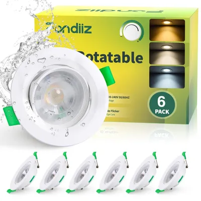 Image de 6 spots LED dimmables, 230V, 5W, spots LED encastrables, 480 lumens, IP44, lampes de plafond plates