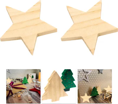 Produktbild von Oblique Unique 2 Holz Sterne zum Bemalen DIY Holzdeko Weihnachtsdeko Tischdeko Weihnachten - naturfarben