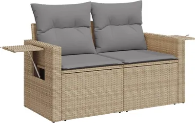 Produktbild von vidaXL Gartensofa mit Kissen 2-Sitzer Beige Poly Rattan