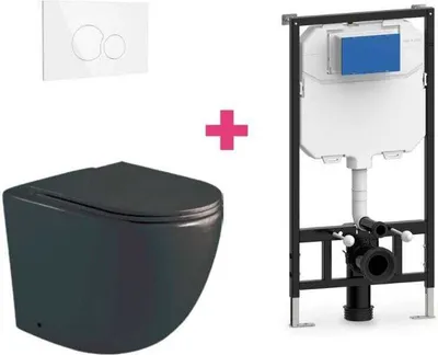 Produktbild von Wand-WC Komplett-Set GENOVA schwarz mit Vorwandelement und Betätigungsplatte