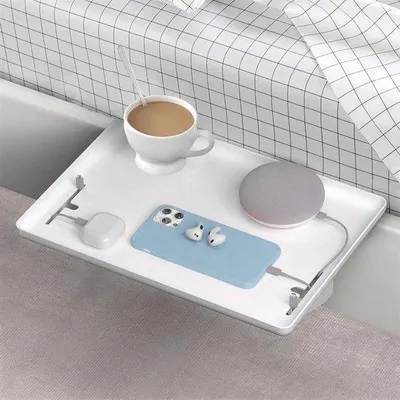 Image de Plateau de lit suspendu, blanc, 32 x 23,5 cm, avec compartiment de rangement