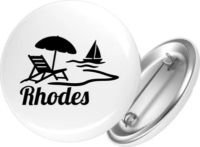 Produktbild von Huuraa Button Rhodes Griechenland 59mm rund mit Sicherheitsnadel Ansteckbutton Geschenkidee