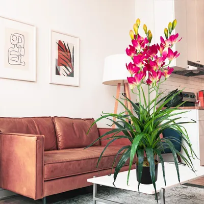 Produktbild von Künstliche Blumen Orchidee Orchideen Pflanzen Kunstpflanze Kunstblumen Künstlich Pflanze Rosa Pink mit Topf Deko 100 cm Decovego