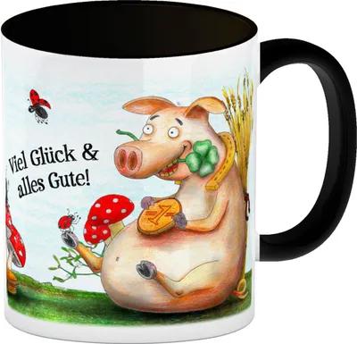 Produktbild von Viel Glück und alles Gute! Kaffeebecher Henkel und Innenseite Schwarz