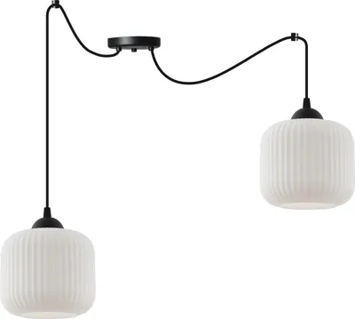 Immagine prodotto di Lampada a sospensione Spider Riffle nera a 2 luci con paralumi cilindrici bianchi E27