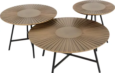 Produktbild von Eleganter Brauner Holz-Couchtisch mit Beistelltischen im modernen Stil