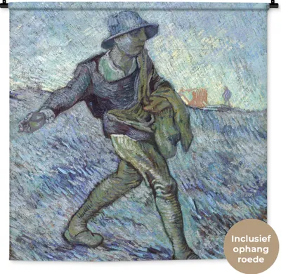 Produktbild von MuchoWow® Wandteppich Wandbehang Der Sämann (nach Millet) - Vincent van Gogh 120x120 cm Tapisserie Dekoration Wandtuch - Modern - Baumwollgewebe