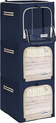 Productafbeelding van 4convy kledingboxen met metalen frame - Stevige opbergboxen voor kleding en dekbedden - Opvouwbaar - 3x40L