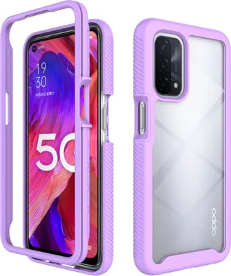 Produktbild von Oppo A74 5G / A54 5G Hülle, Transparente Rückseite Robust TPU Bumper Rutschfest Stoßfest Ganzkörper Schutzhülle für Oppo A54 5G/A74 5G Lila