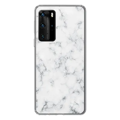Produktbild von MuchoWow® Handyhülle Schutzhülle Hülle für Huawei P40 Pro Marmor - Weiß - Silber - Glitter - Marmoroptik - Chic Silikon Softcase Handy Hülle - Schutz