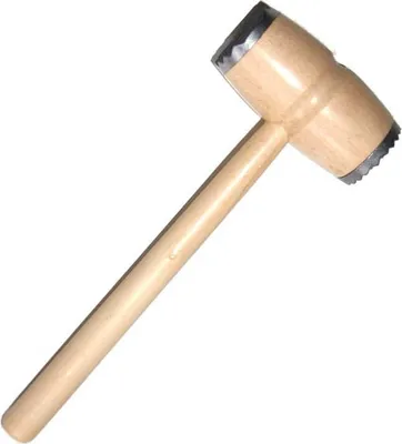Produktbild von Fleischklopfer aus Holz 29 cm mit 2 Metallaufsätzen | Küchenstößel aus Holz | Metall-Hackhammer | Holzstampfer