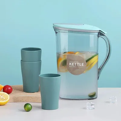 Obrázok produktu pre Priehľadný džbán na vodu s vekom - 2,1 litra - bez BPA - vrátane 4 pohárov
