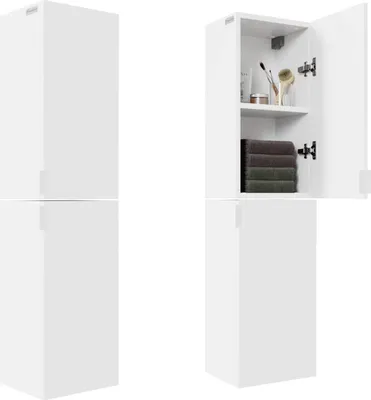 Produktbild von PLATAN ROOM Badezimmerschrank 2 TLG.-Set 120 (2x60)H x 30B x 25T cm hängend Badschrank Hängeschrank mit Soft-Close Funktion Bad Badezimmermöbel Hochschrank Weiß Matt