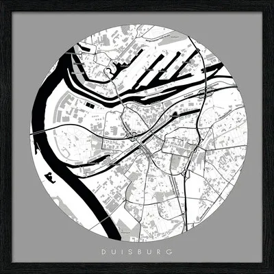 Produktbild von Gerahmtes Bild Duisburg Landkarte Kreis grau 33x33 cm