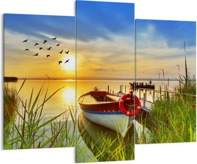 Produktbild von Bild auf Leinwand - Leinwandbild - Boot See Sonnenuntergang Sommer Menschen - 130x100cm - Wand Bild - Wanddeko - Leinwanddruck - Bilder - Kunstdruck - Leinwand bilder - Wandkunst - CB130x100-3053