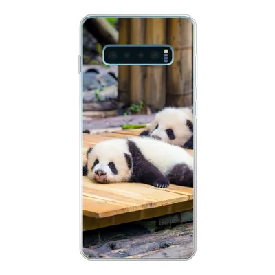 Produktbild von MuchoWow® Handyhülle Schutzhülle Hülle für Samsung Galaxy S10 Lite Pandas - Boden - Holz Silikon Softcase Handy Hülle - Schutz