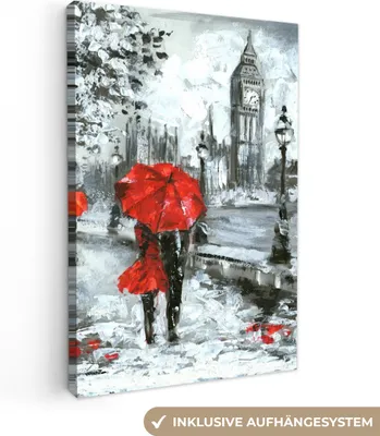 Produktbild von MuchoWow® - Leinwandbilder - Gemälde - Regenschirm - Öl, Wandbild, Wanddeko Bilder Wohnzimmer, 40x60 cm