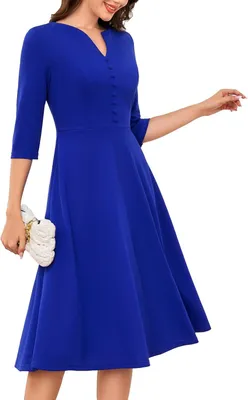 Obrázok produktu pre Dámske koktejlové šaty, elegantné midi šaty s okrúhlym výstrihom, modré, veľkosť S