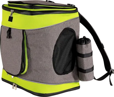 Produktbild von lionto Haustier-Rucksack, atmungsaktiver Hunderucksack mit Karabiner, Regenschutz & herausnehmbarer Unterlage, grau/grün