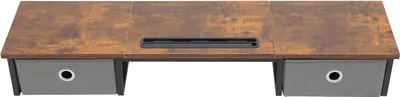 Image de Support d'écran - Surélévation pour écran avec tiroir - Pour écrans et ordinateurs portables de 33 à 61 cm - 100 x 24 x 14,4 cm - Organiseur de bureau - Marron