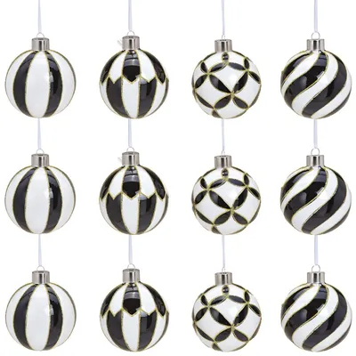 Image de Verre Boules pour arbre de Noël Set de 12 décorations pour arbre de Noël Noir Blanc