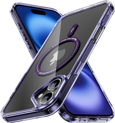 Obrázek produktu pro Magnetické průhledné pouzdro pro iPhone 16, kompatibilní s MagSafe, hybridní nárazuvzdorné ochranné pouzdro Fialová