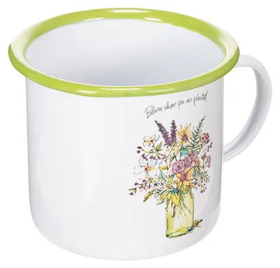 Produktbild von Deko Tasse Pflanztopf Retro Emaille Weiß 11,5cm x 10cm