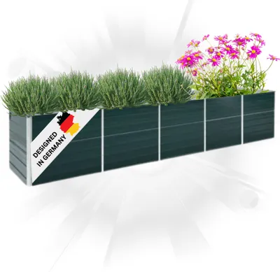Produktbild von DELUKE® Hochbeet für Garten OSKAR Grün | 400x80x77cm | Verzinkter Stahl | Wetterfest | Gartenbeet Kräuterbeet Blumenbeet Beet hoch Frühbeet für Garten Gemüsebeet