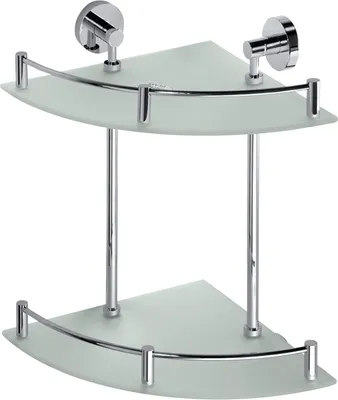 Produktbild von BOMEGA Glasablage Eckmodell mit 2 Flächen Messing Chrom poliert 270x390x270 mm für Bad & Küche >> zum Bohren