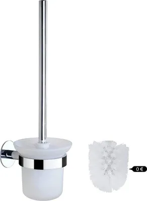 Produktbild von Famanu WC-Bürste mit Halter, Edelstahlgriff und Glasbecher - Silber