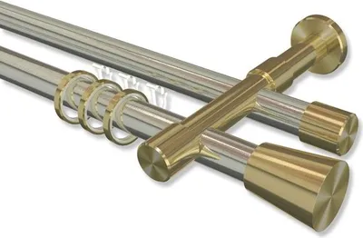 Produktbild von Interdeco Rundrohr-Innenlaufstange, Gardinenstange (Kombination) Edelstahl-Optik / Messing-Optik Modell Prestige Sitra, 20 mm Ø 2-läufig, 280 cm (geteilt)